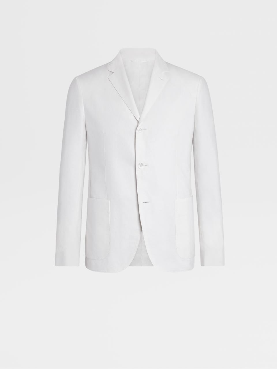白色棉质亚麻及桑蚕丝成衣水洗衬衫夹克，修身版型